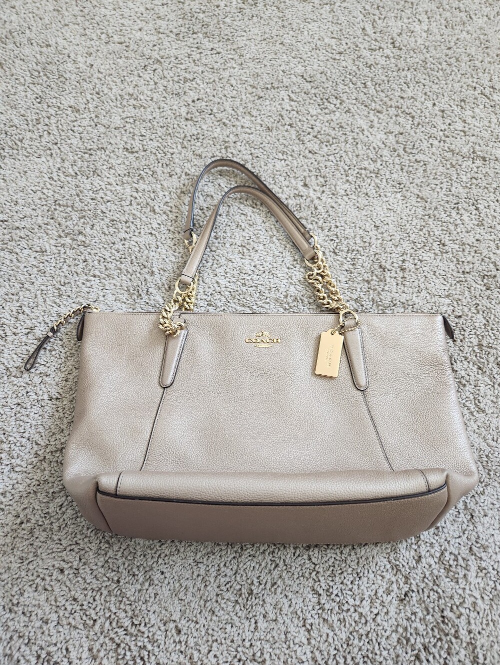 Coach Ava Chain Tote Gold Platinum Pebbled Leather